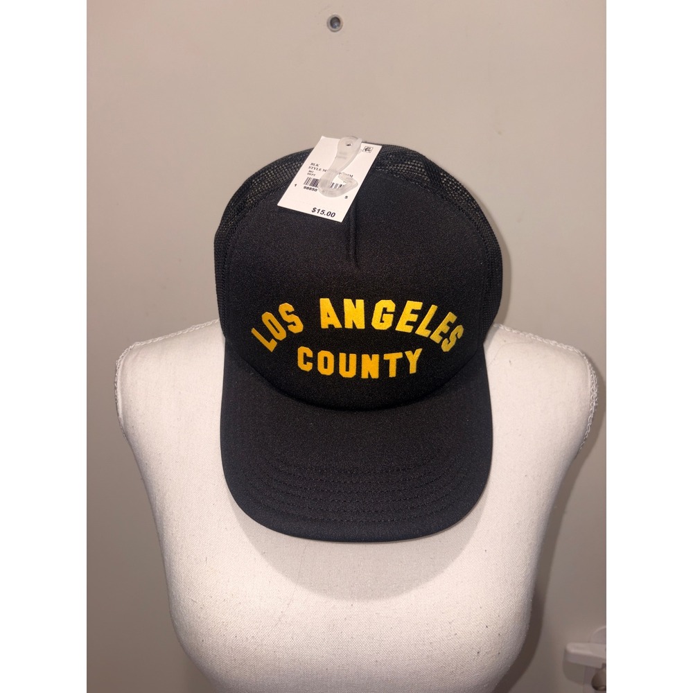 Los Angeles County Trucker Hat Black‎ Yellow Snapback Mesh Cap NEW
